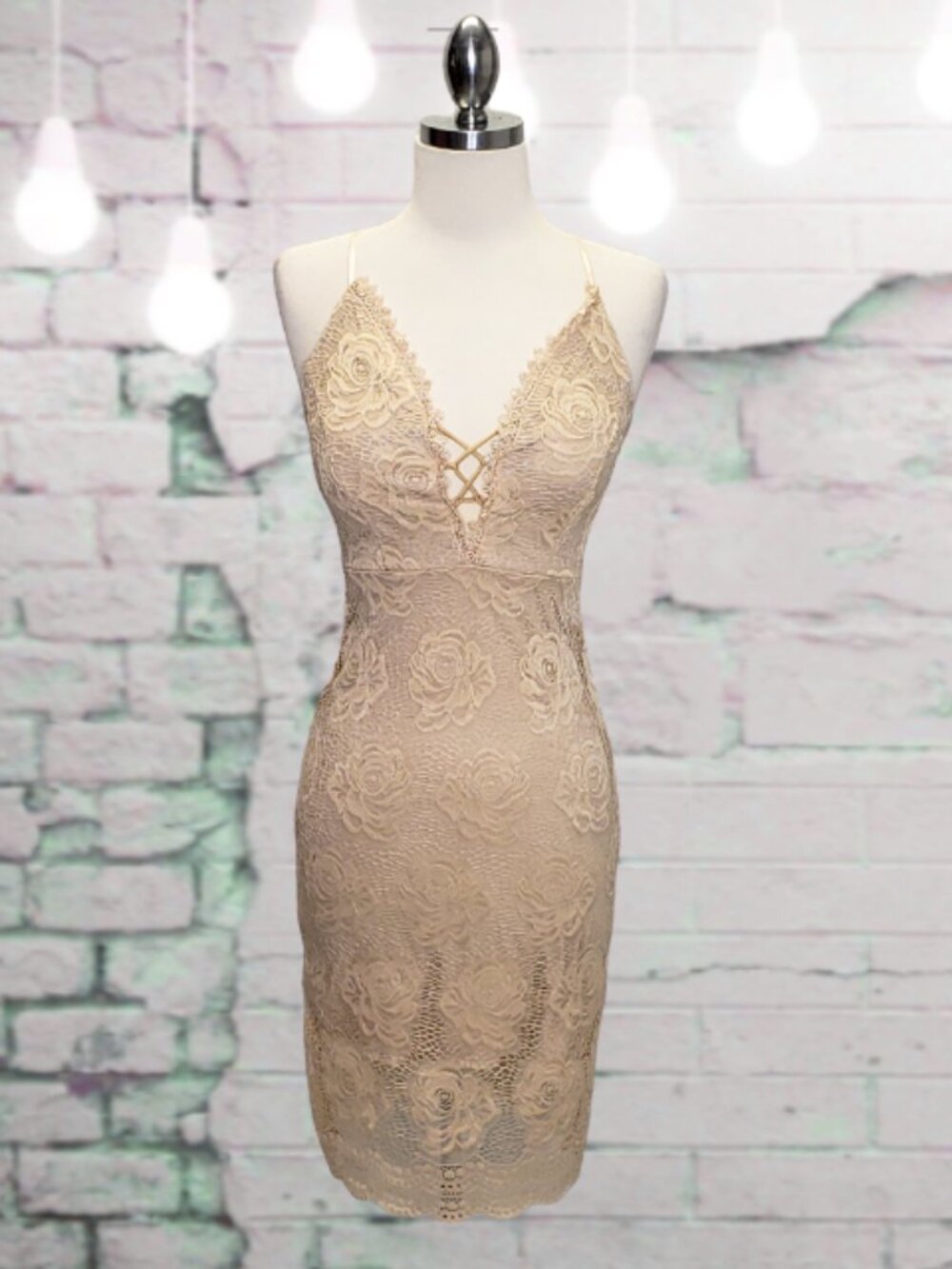 Belle Journee Cream Spaghetti Strap Mini Dress